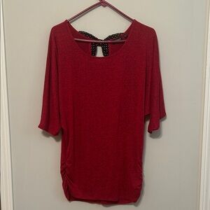 Tempted Ruby Red Blouse with Polka Dot Bow
